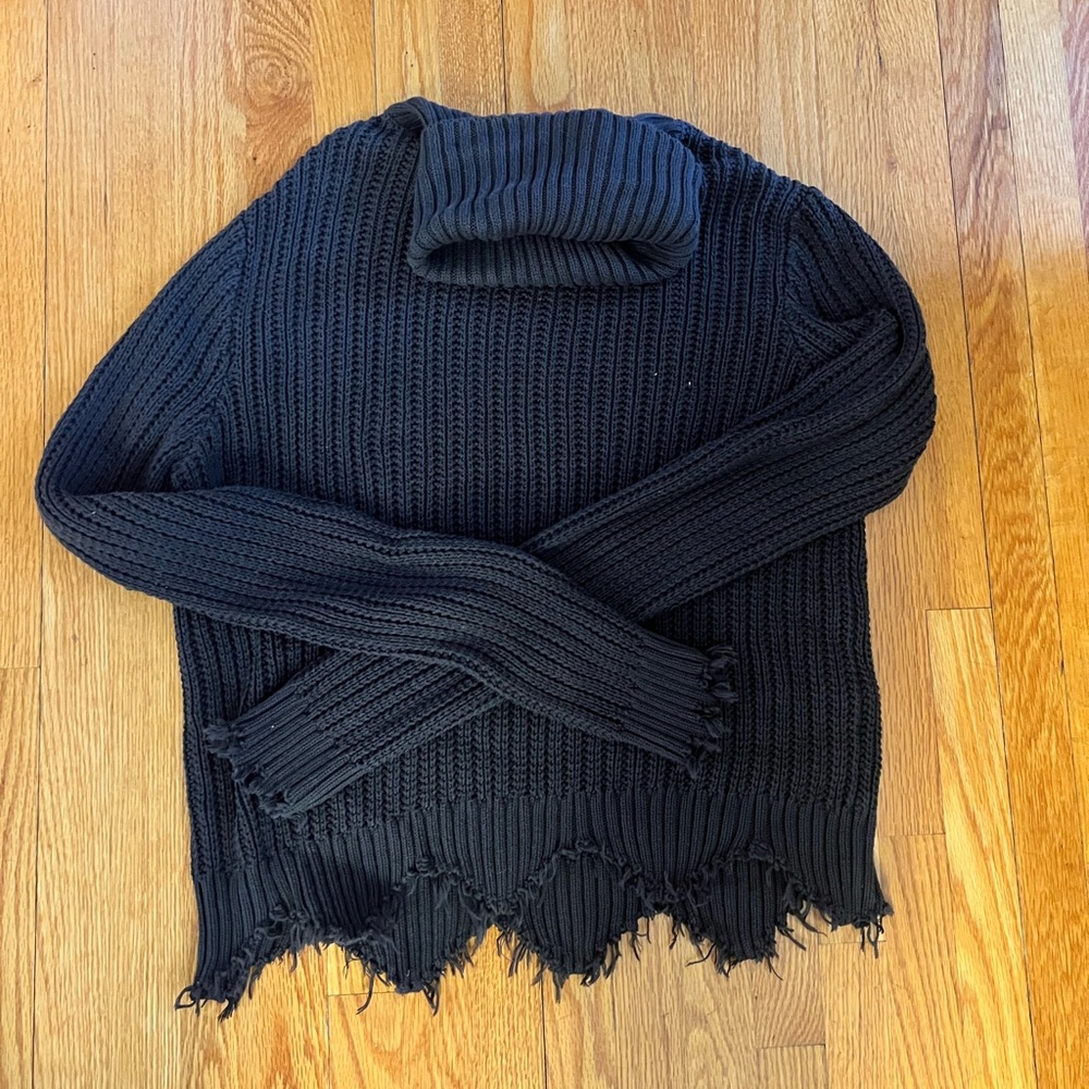 Z Supply Black Cowl Neck Sweater with Ribbed Texture